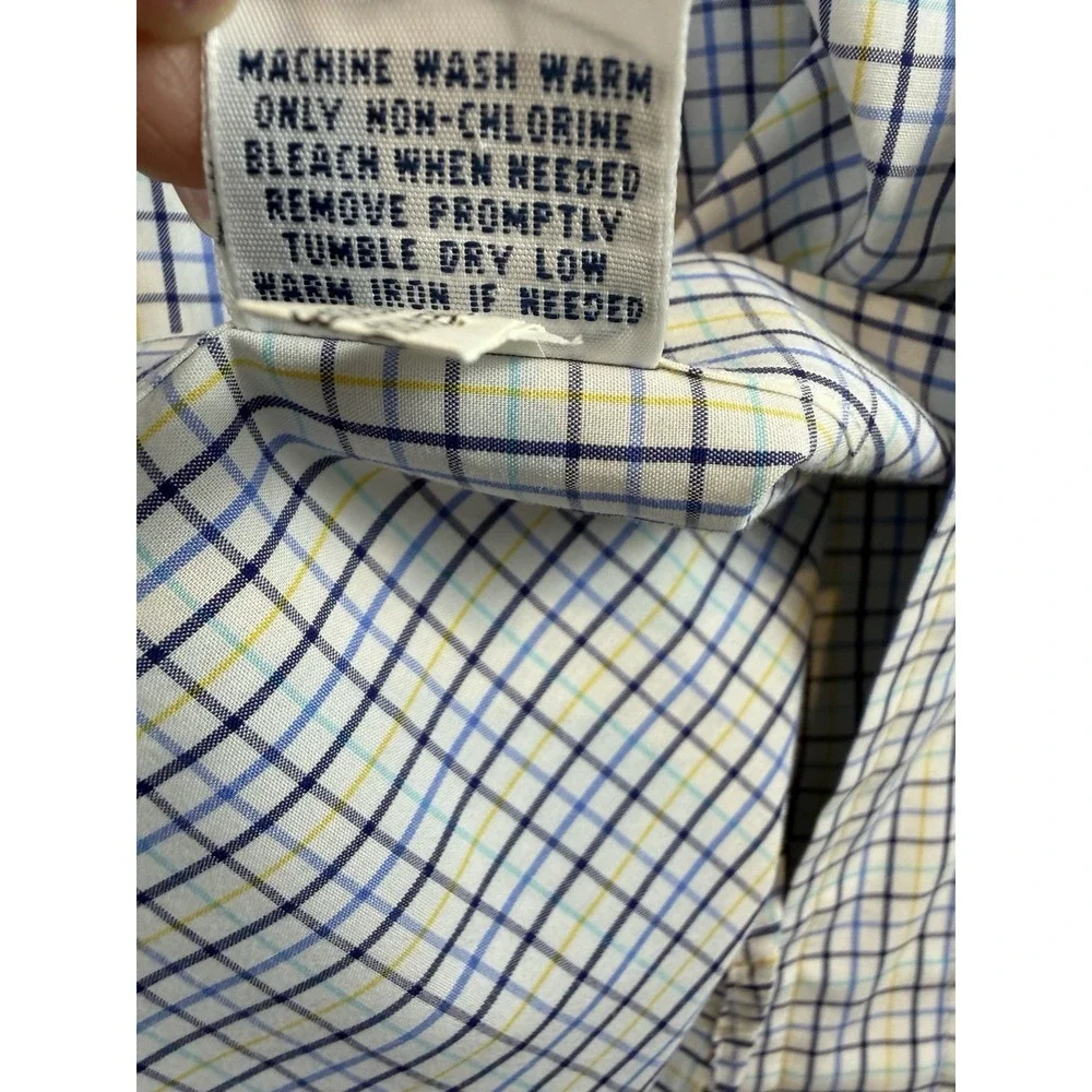 Polo Ralph Lauren Shirt Men 17 34/35 Yarmouth Classic Fit Blue Yellow Mini Check